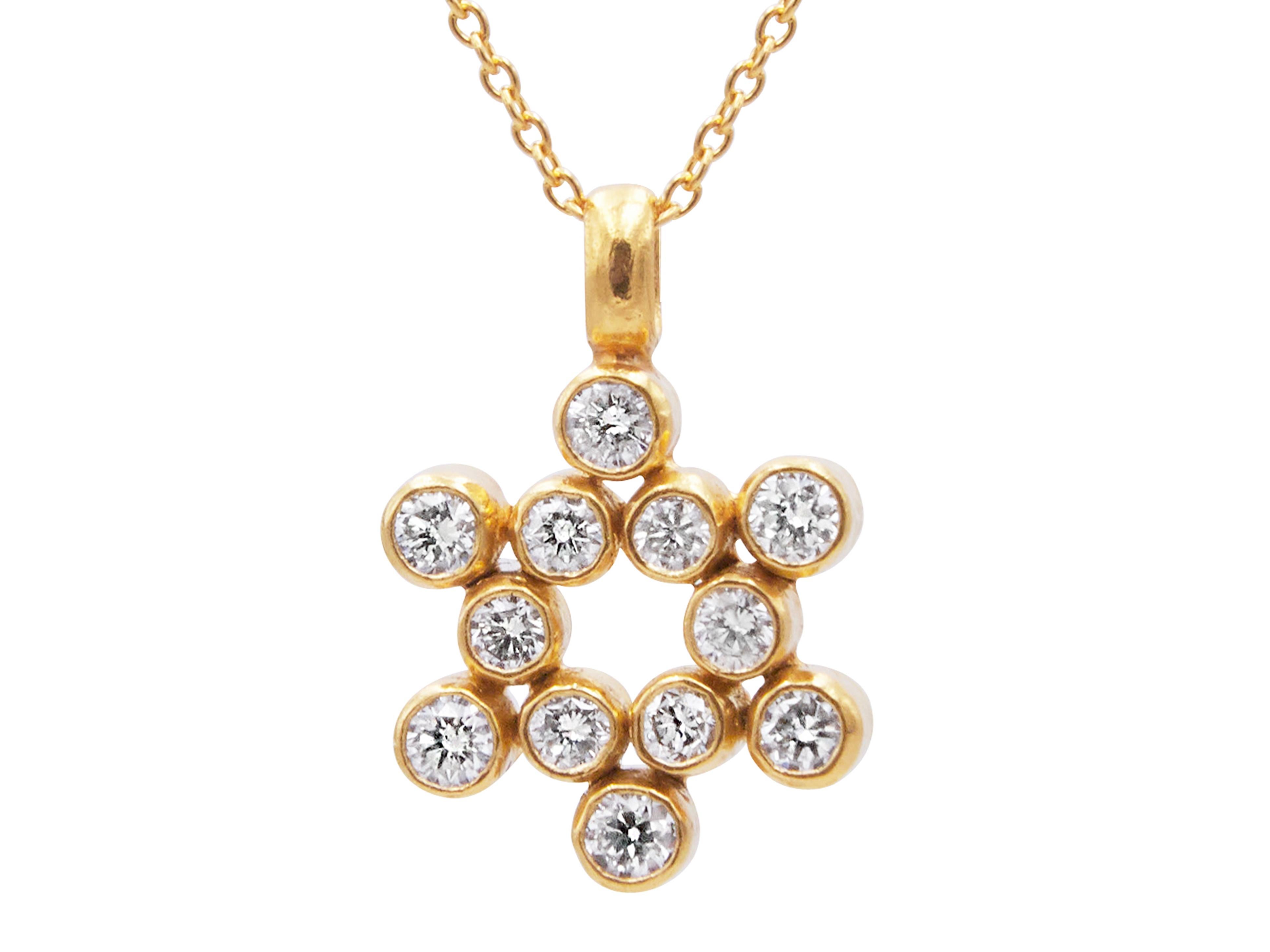 GURHAN one-of-a-kind pendant necklace in 24 Karat hammered yellow gold featuring (12) 2.00-3.00mm brilliant white diamonds, 1.03cts. 16-18