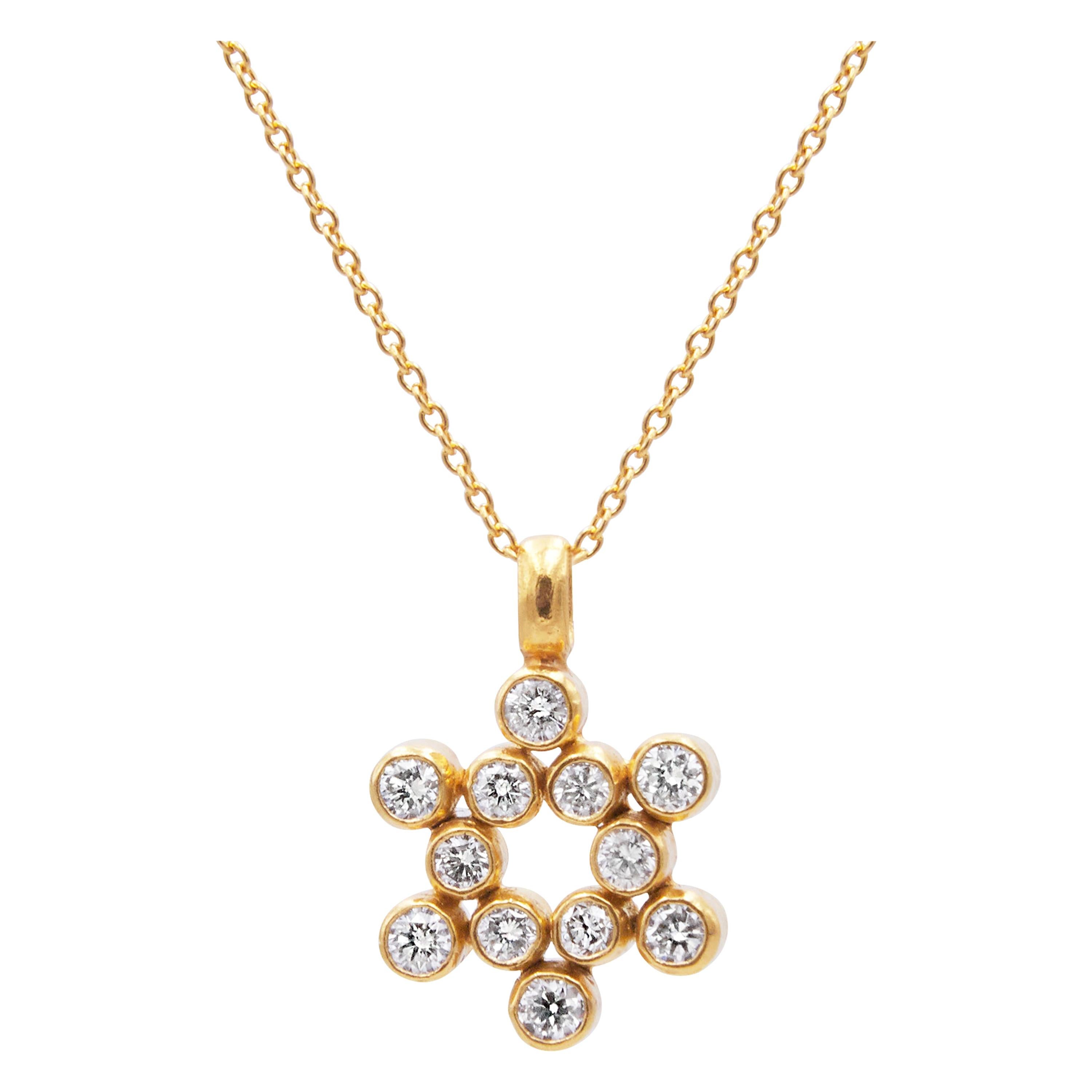 GURHAN 22-24 Karat Hammered Yellow Gold and White Diamond Pendant Necklace For Sale