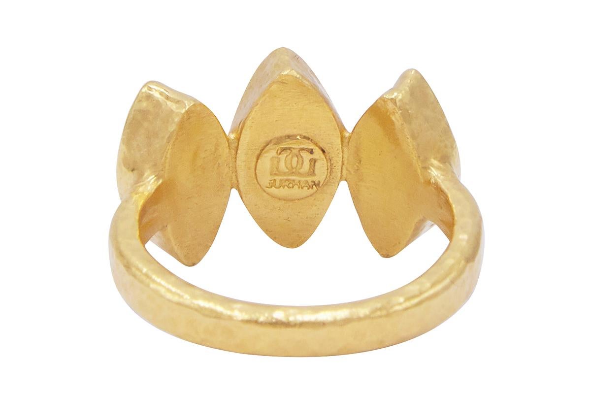 Women's GURHAN 22-24 Karat Hammered Yellow Gold and Faceted Marquise Emerald Band Ring For Sale