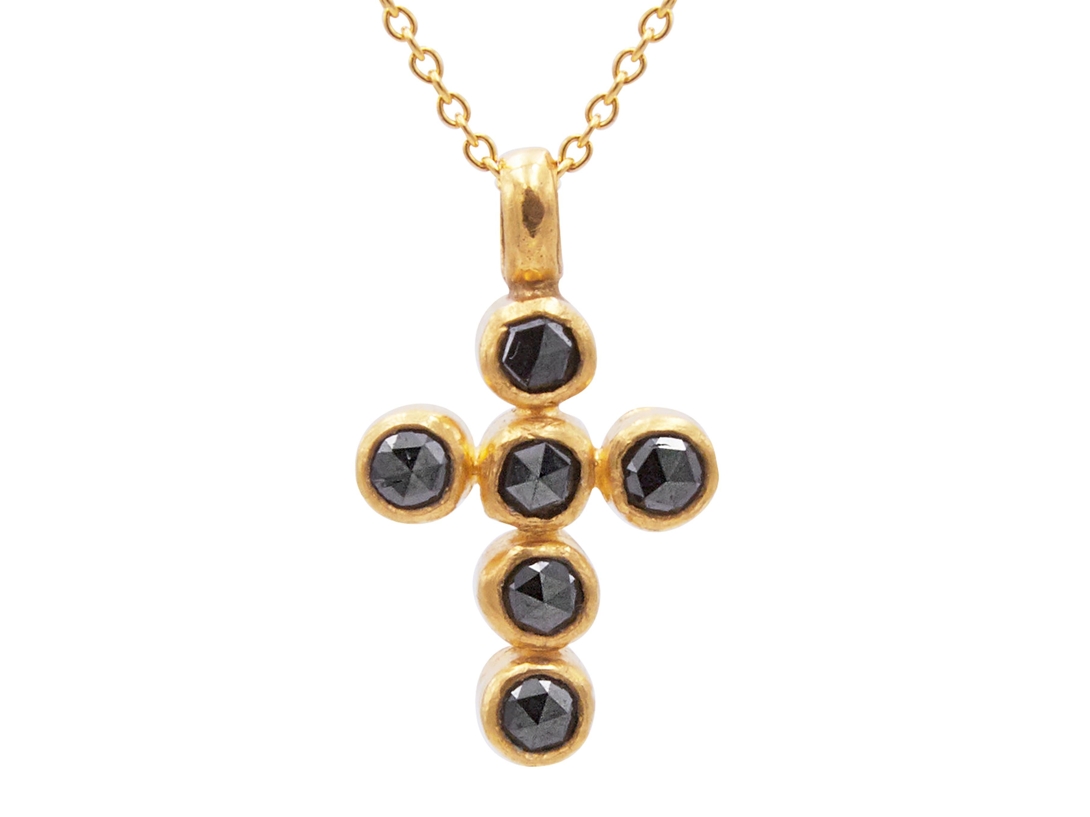 GURHAN one-of-a-kind pendant necklace in 24 Karat hammered yellow gold featuring (6) 3.60mm rosecut Black Diamonds, 1.16cts. 16-18