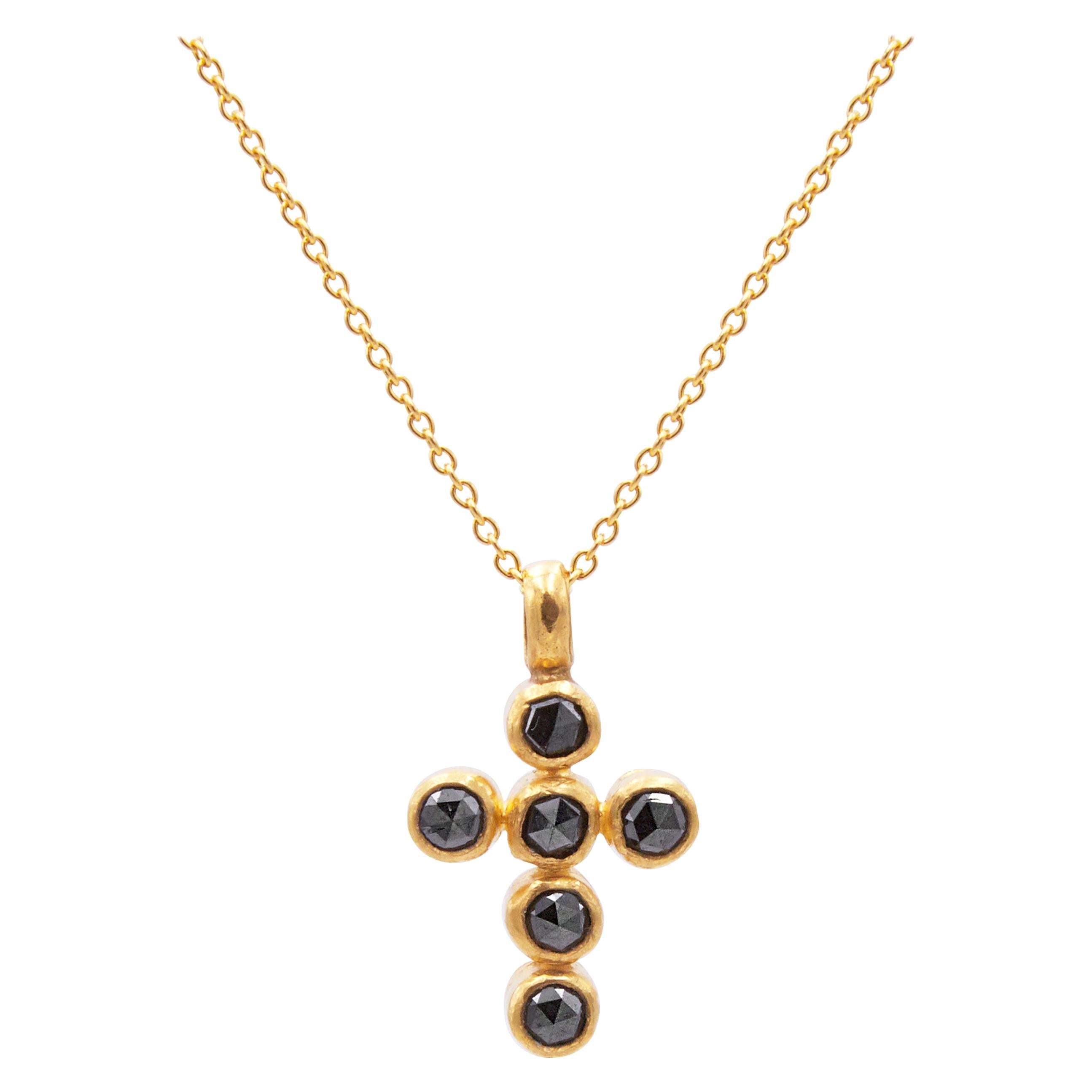 GURHAN 22-24 Karat Hammered Yellow Gold Rosecut Black Diamond Pendant Necklace im Angebot