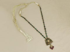 22/24K gold nephrite jade Mughal amulet/haldali set with emerald and rubies