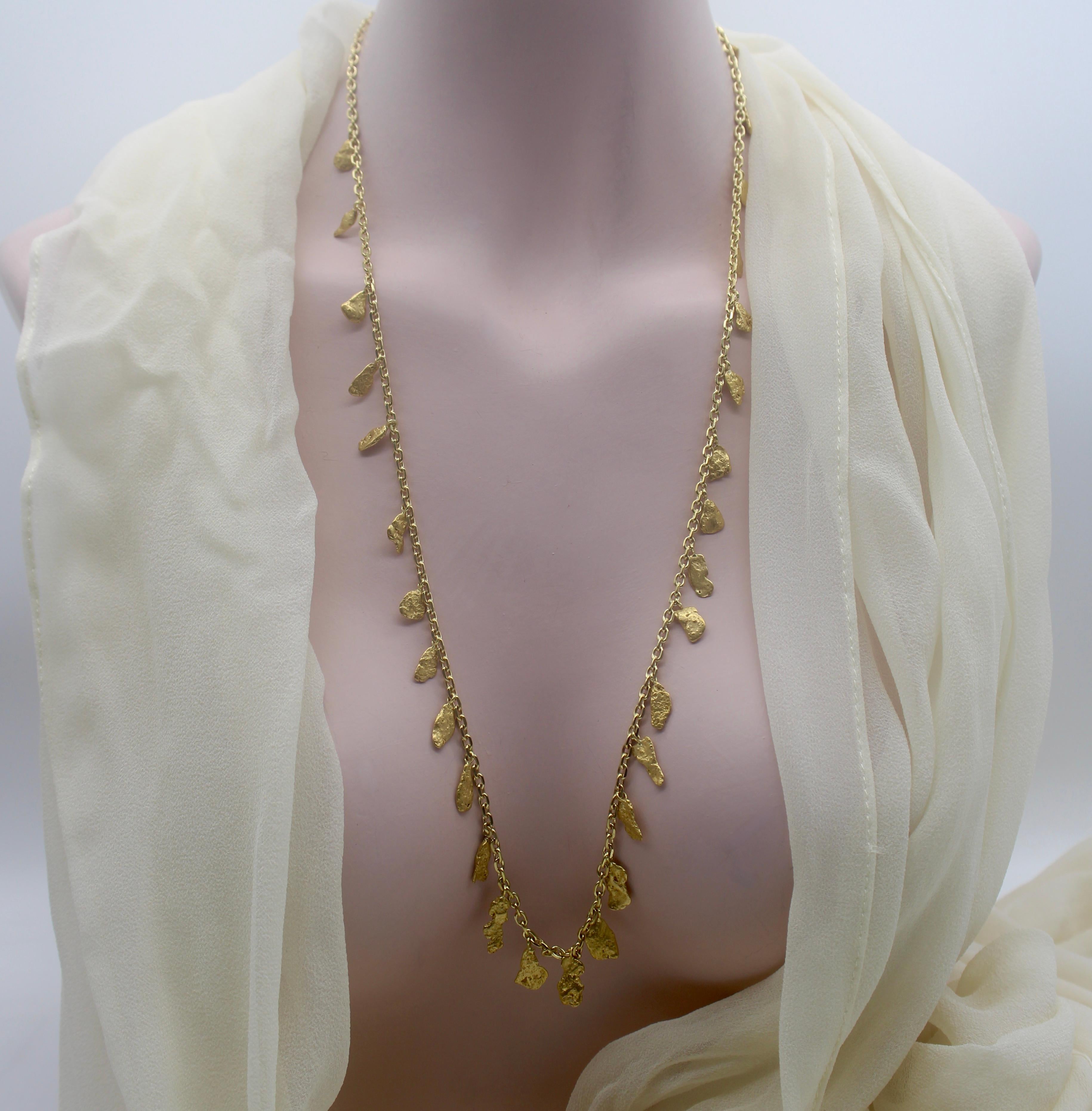 22 - 24K Gold Nugget Fringe Necklace on 18K Gold Italian Chain  For Sale 2