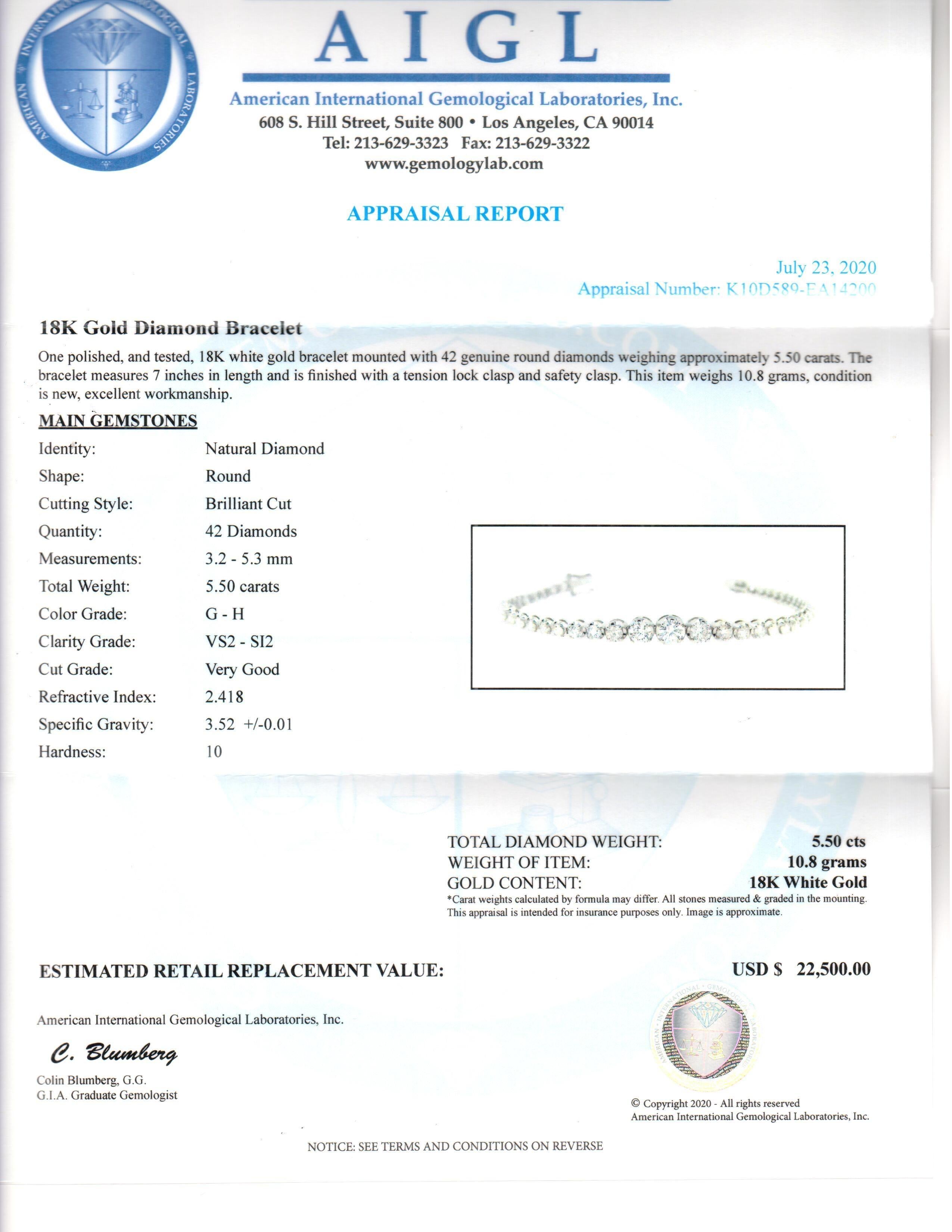 22, 500 18KT Important Magnificent Glittering Graduated Diamond Tennis Bracelet In Excellent Condition For Sale In New York, NY