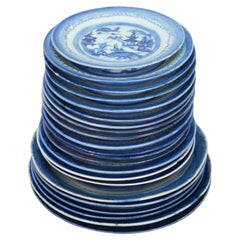 22 Antique 19th C Chinese Export Canton Blue White Porcelain Dinner Salad Plates