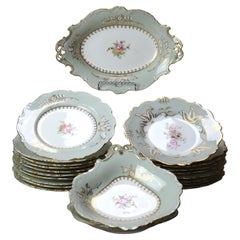 22 Antique French Limoges Hand Painted & Gilt Plates with Serving Dishes c1890