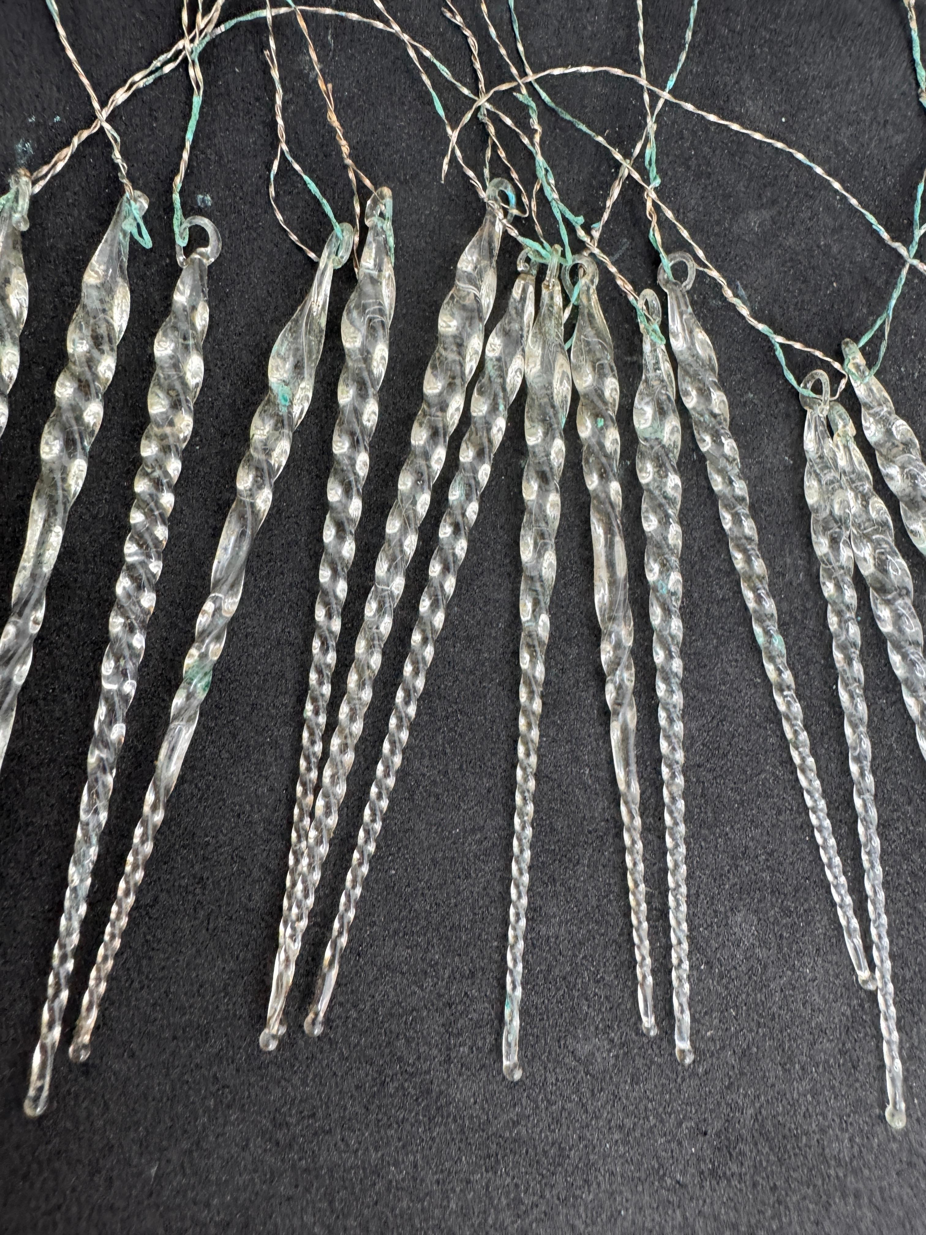 22 Antique Germany Twisted Icicle Clear Glass Ornaments for Feather Tree, 1910s 7