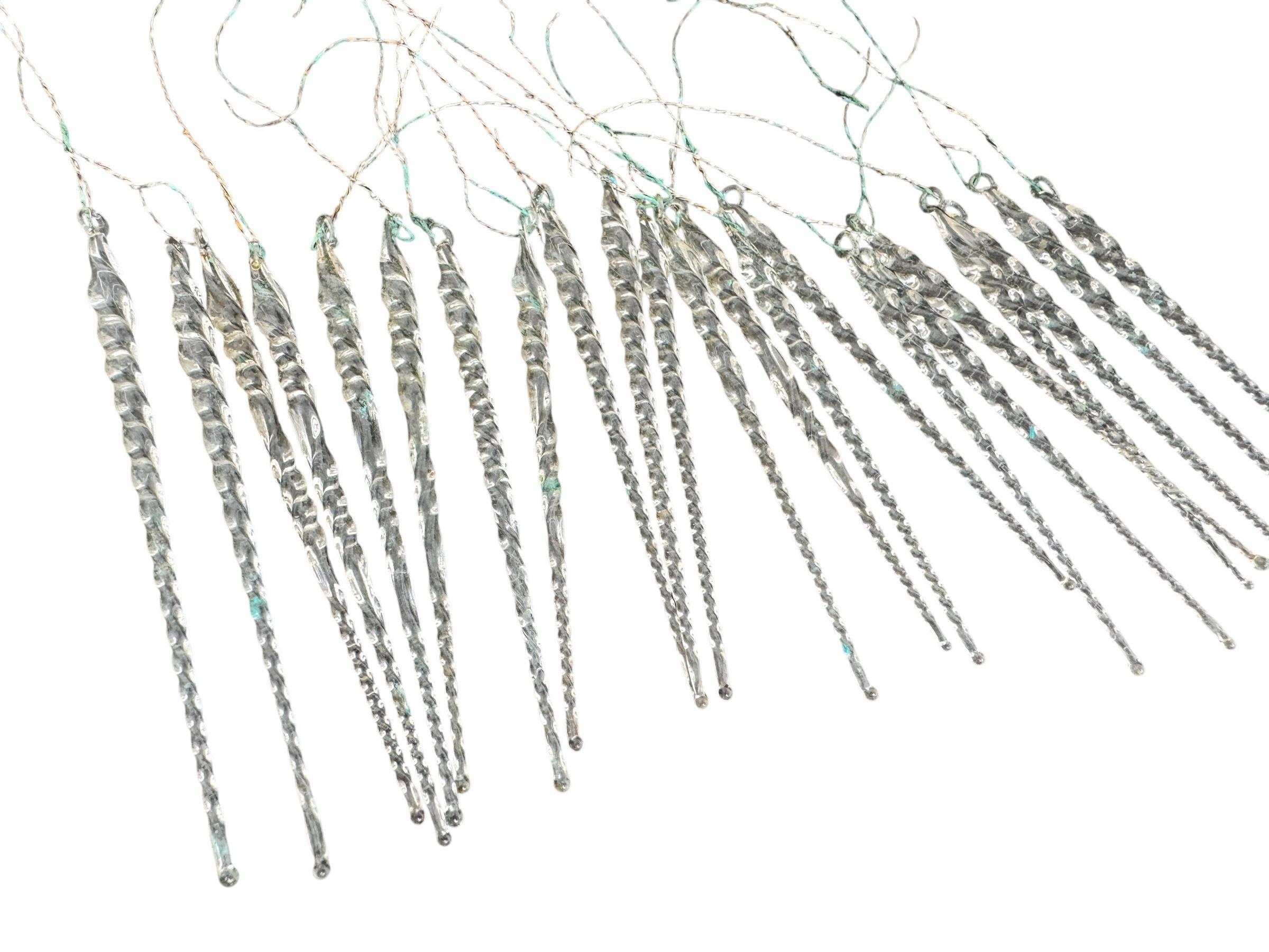 Folk Art 22 Antique Germany Twisted Icicle Clear Glass Ornaments for Feather Tree, 1910s