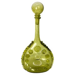 Carafe en verre soufflé à la main « Bubble » de 22 pouces, couleur vert olive, avec bouchon, Biot, France