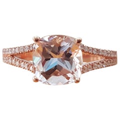 2.2 Carat 14 Karat Rose Gold Cushion Morganite Vintage Engagement Ring