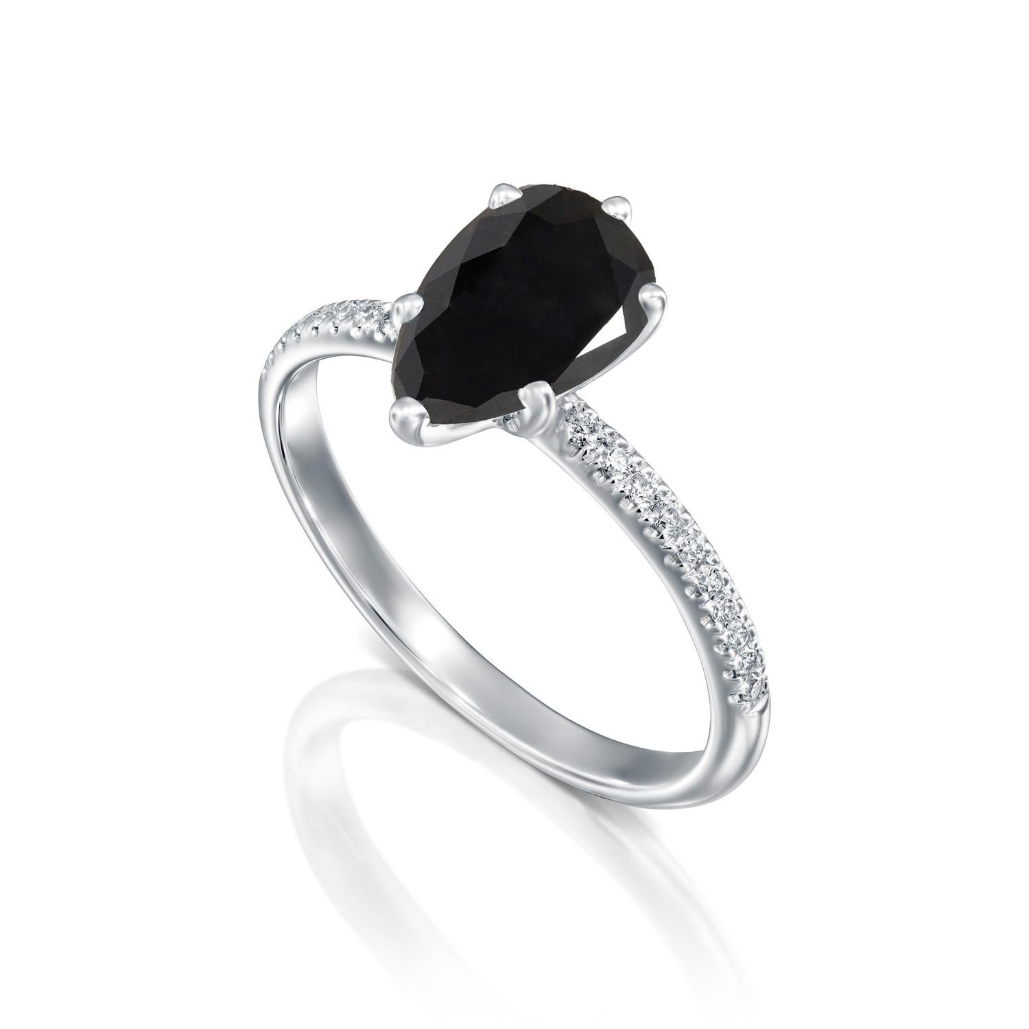 Art Deco 2.2 Carat 14 Karat White Gold Certified Pear Black Diamond Engagement Ring