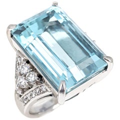 22 Carat Aquamarine Diamond Platinum Ring