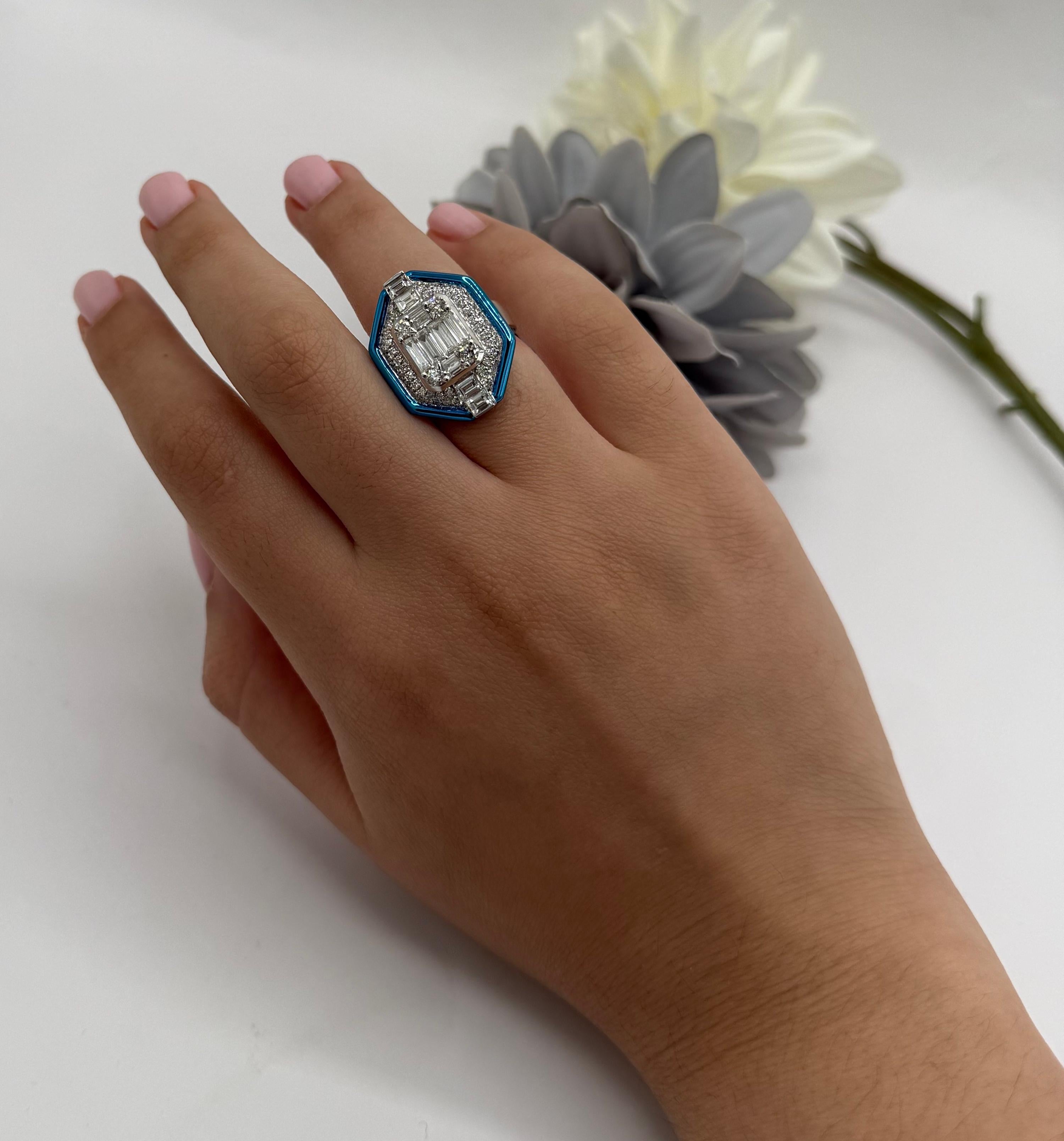 Baguette Cut 2.2 Carat Baguette, Round Diamond White Gold Ring For Sale