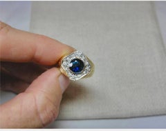 2.2 Carat Blue Sapphire 20 Diamond Ring 14 Karat Gold Wedding Cocktail Ring