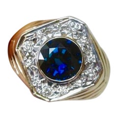 2.2 Carat Blue Sapphire 20 Diamond Ring 14 Karat Gold Wedding Cocktail Ring