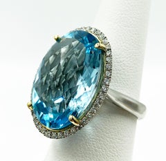 22+ Carat Blue Topaz Ring with Diamonds 14 Karat Gold