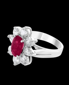 2.2 Carat Certified  Ruby and 2.0 Carat Diamond  Cocktail 18 K Gold Ring Estate