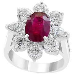2.2 Carat Certified  Ruby and 2.0 Carat Diamond  Cocktail 18 K Gold Ring Estate