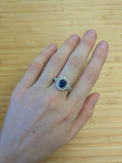 2.2 Carat Ceylon Sapphire w Natural Diamonds in Solid 14K White Gold  CU 8x6mm