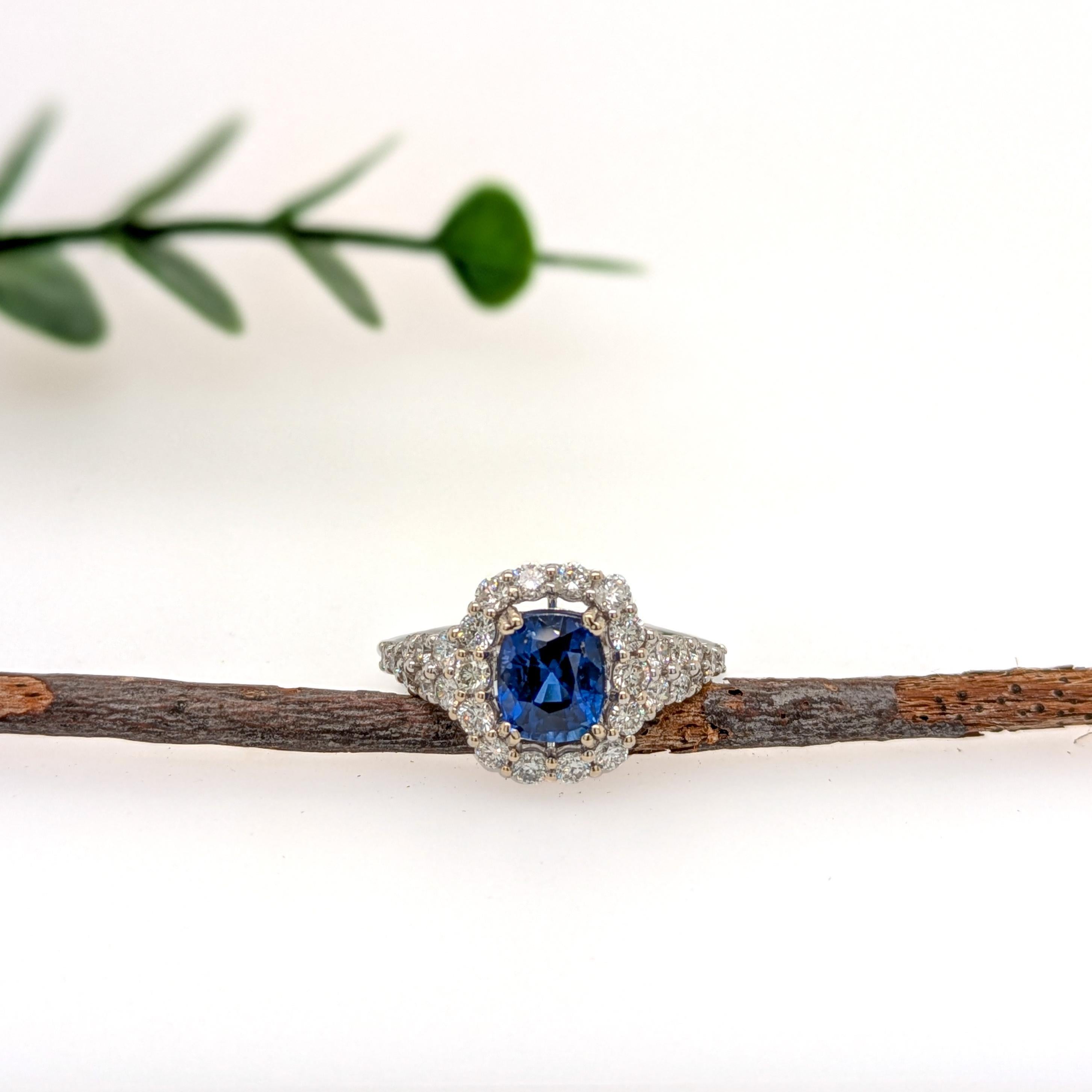 2.2 Karat Ceylon-Saphir mit natürlichen Diamanten aus massivem 14K Weißgold  CU 8x6mm (Art déco) im Angebot