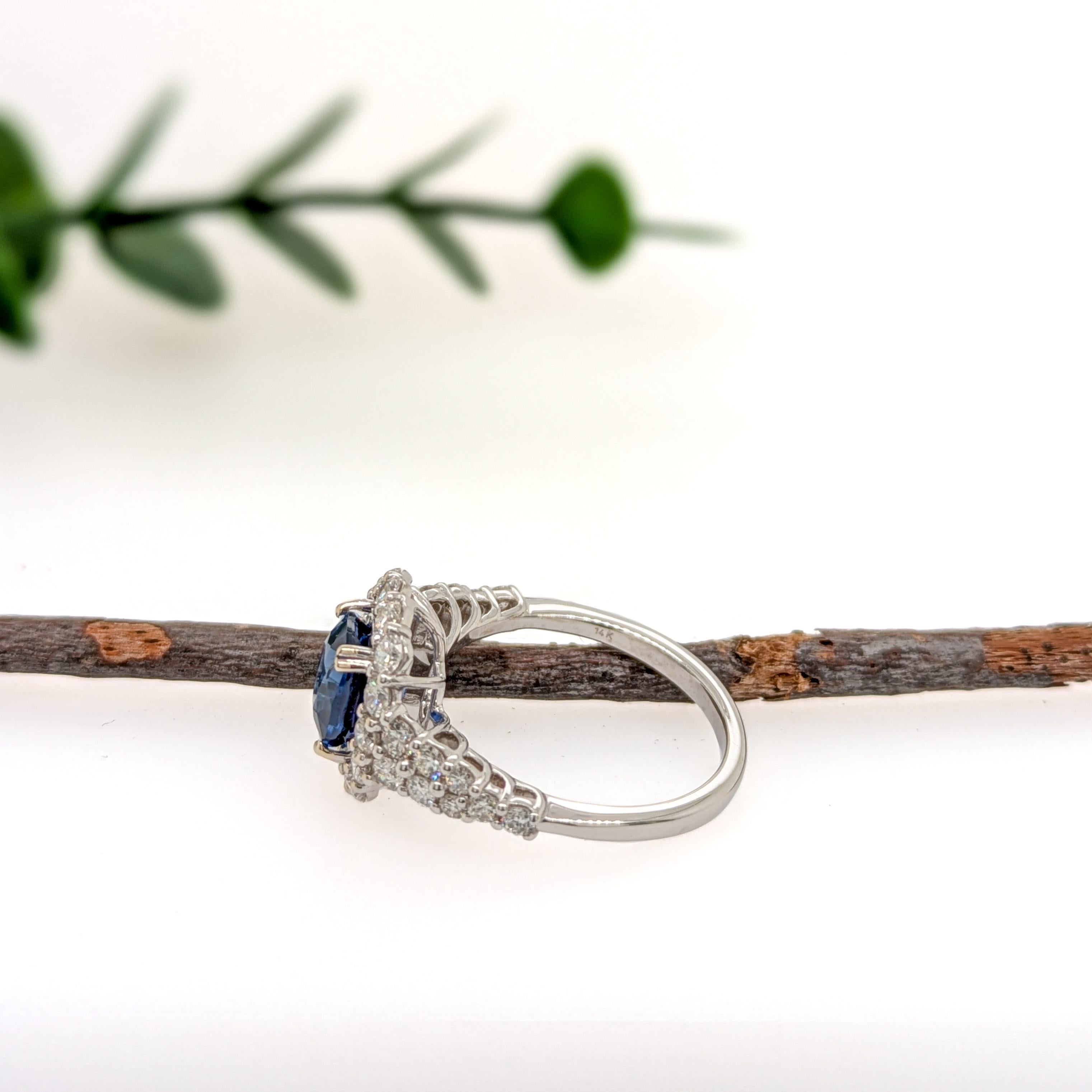 2.2 Karat Ceylon-Saphir mit natürlichen Diamanten aus massivem 14K Weißgold  CU 8x6mm Damen im Angebot