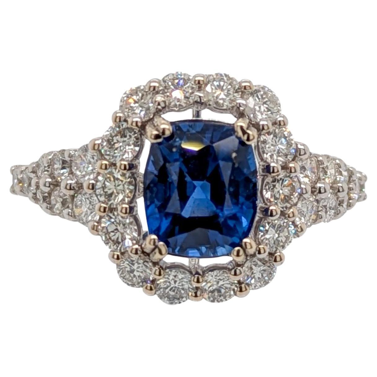 2.2 Carat Ceylon Sapphire w Natural Diamonds in Solid 14K White Gold  CU 8x6mm
