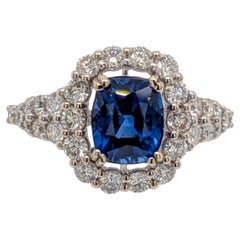 2.2 Carat Ceylon Sapphire w Natural Diamonds in Solid 14K White Gold  CU 8x6mm