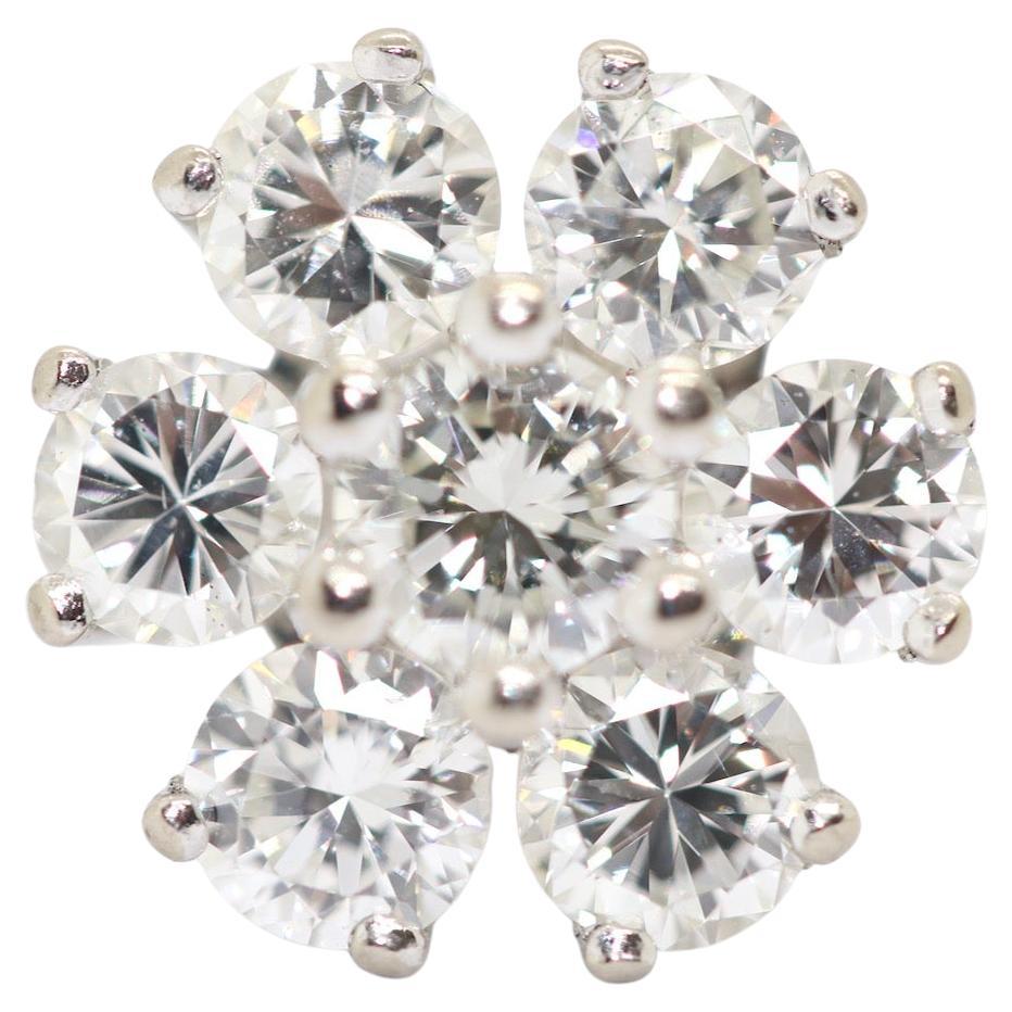 2.2 Carat Diamond Solitaire Flower Ring, 18 Karat White Gold For Sale