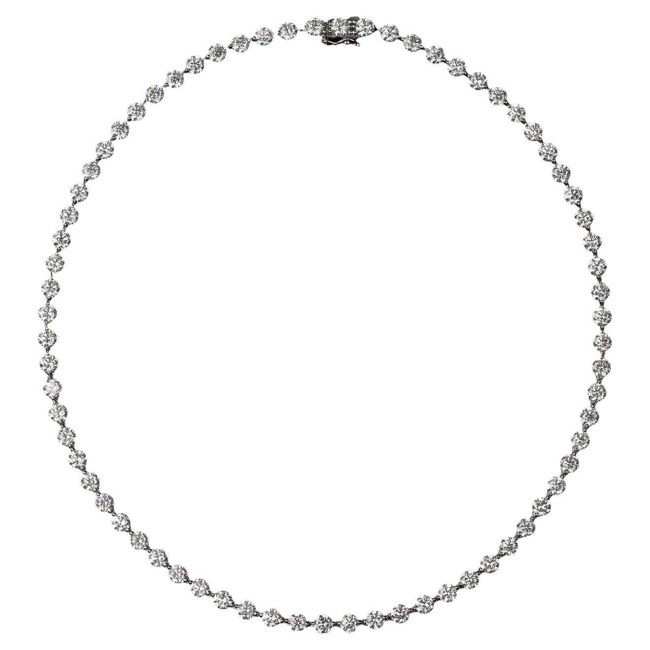 GIA CERTIFIED 
Diamond tennis Necklace 
And incredible sophisticated take on the classic diamond straight line tennis necklace.
Say goodbye to the frustrating turning and twisting of your diamond necklace. 
This patented handmade 18karat white gold
