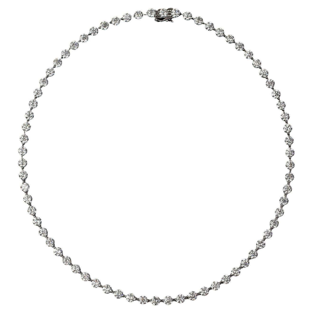 Round Cut GIA Certified  Diamond Tennis Necklace  For Sale