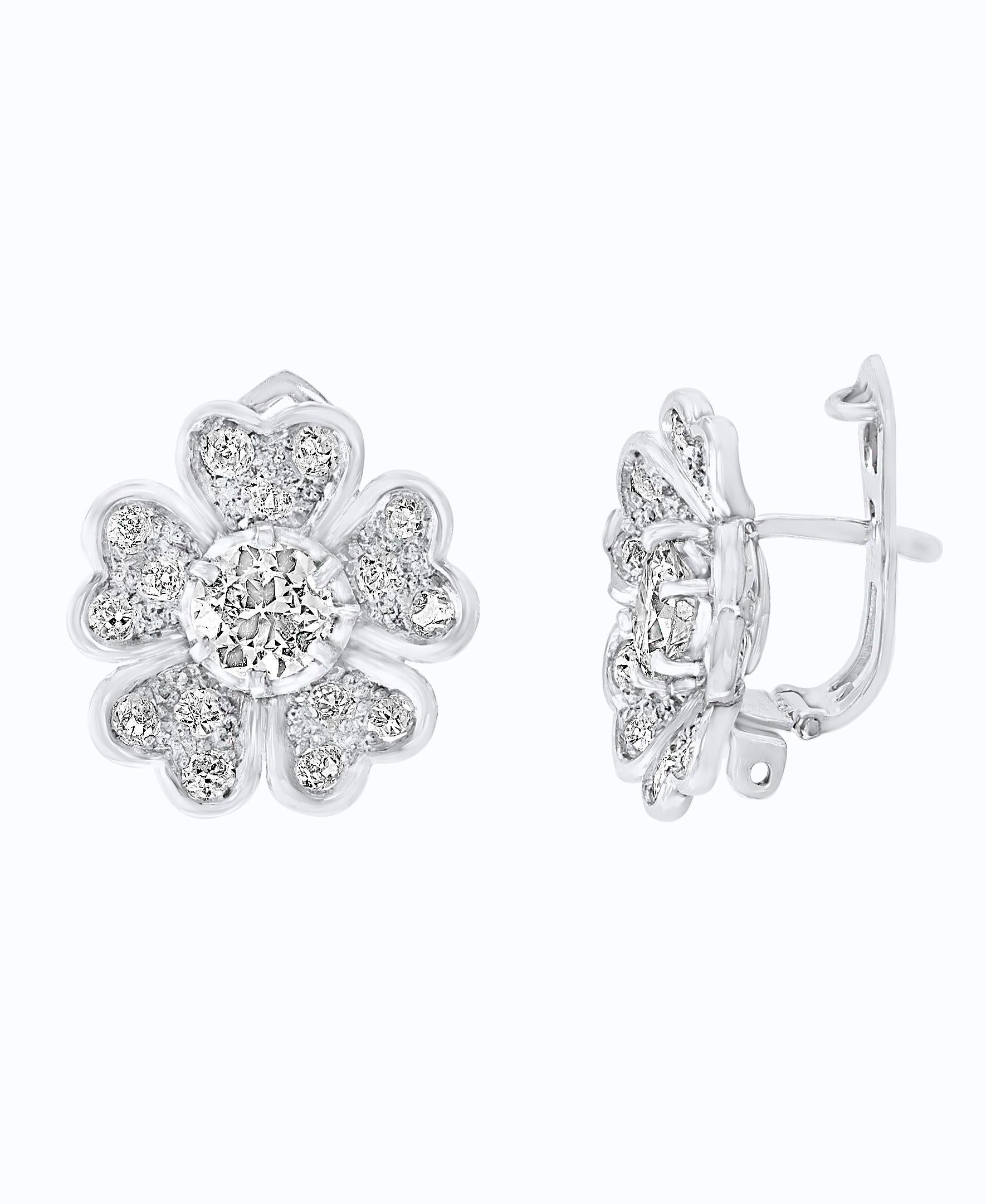 Round Cut AGI Certified 2 Ct Diamond VS Quality Flower/Cluster Earring Platinum 0.7 Carat  For Sale