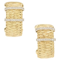 .22 Carat Diamond Yellow Gold Silk Weave Clip Post Hoop Earrings