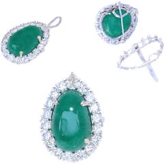22 Carat Emerald 3 Carat Diamonds Ring Pendant Brooch Transformer Platinum, 1945