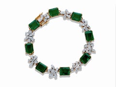 Classic,  22 Carat Emerald & Diamond Bracelet, Alternating Gemstones