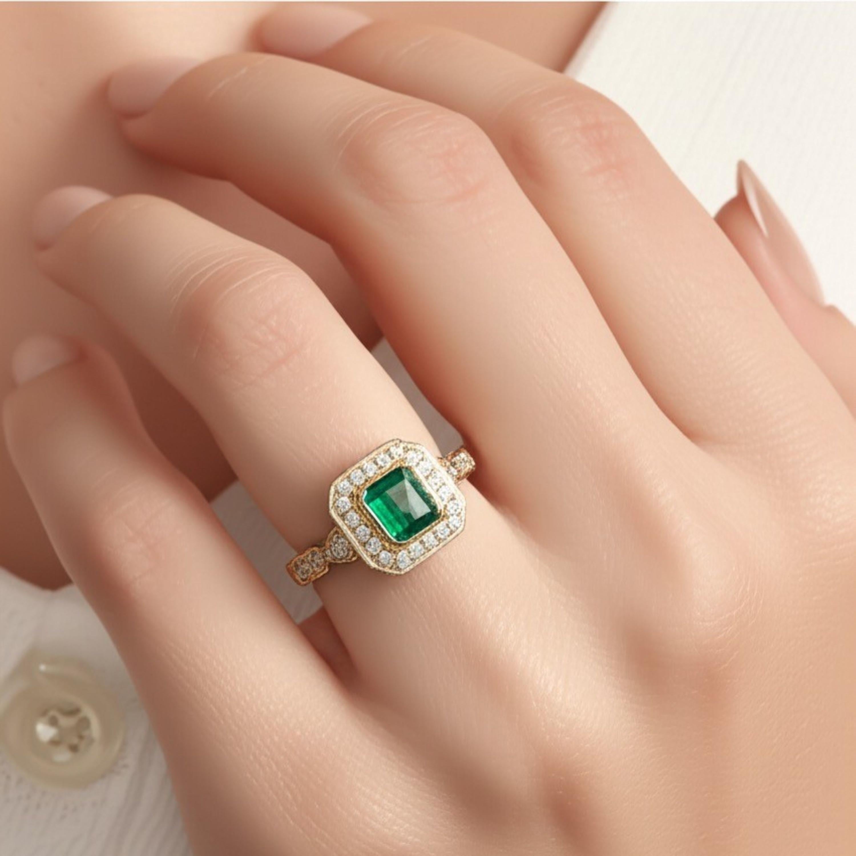 Anillo de oro amarillo con esmeralda y diamante blanco de 2.2 quilates en venta 1