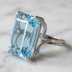 22 Carat Emerald-Cut Aquamarine Cocktail Ring