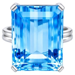 22 Carat Emerald-Cut Aquamarine Cocktail Ring
