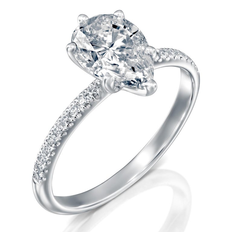 2.2 Carat GIA Pear Diamond Engagement Ring, Drop Shape Solitaire ...
