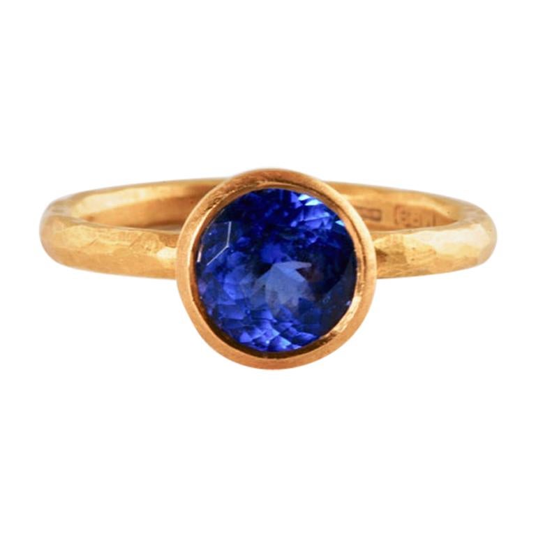 Bague en or 22 carats avec tanzanite ronde de 2,04 carats en vente