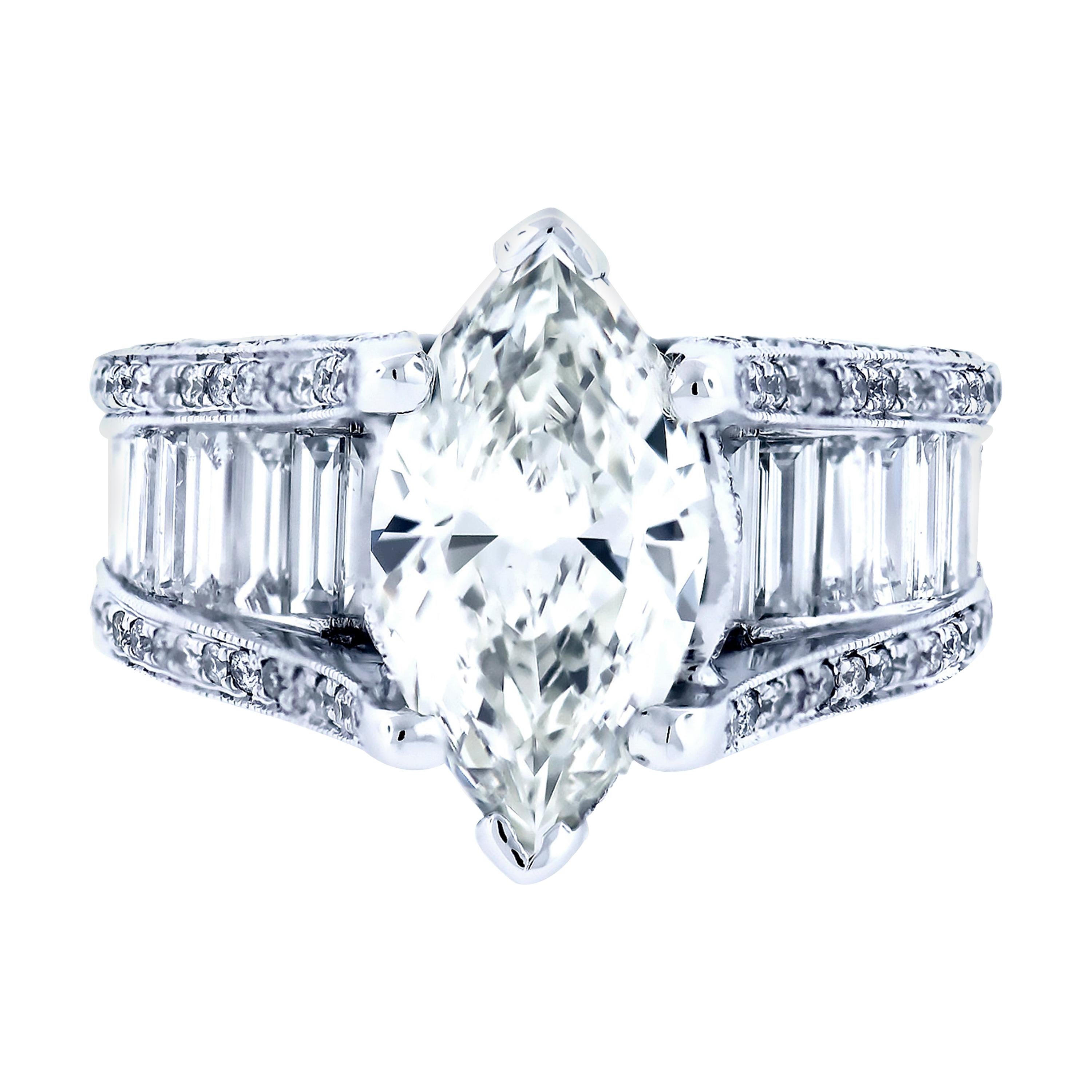 2.2 Carat Marquise Diamond Engagement Ring For Sale