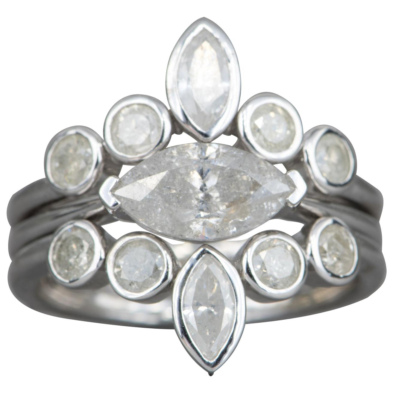2.2 Carat Marquise Diamond Engagement Ring Set 14 Karat White Gold AD1701