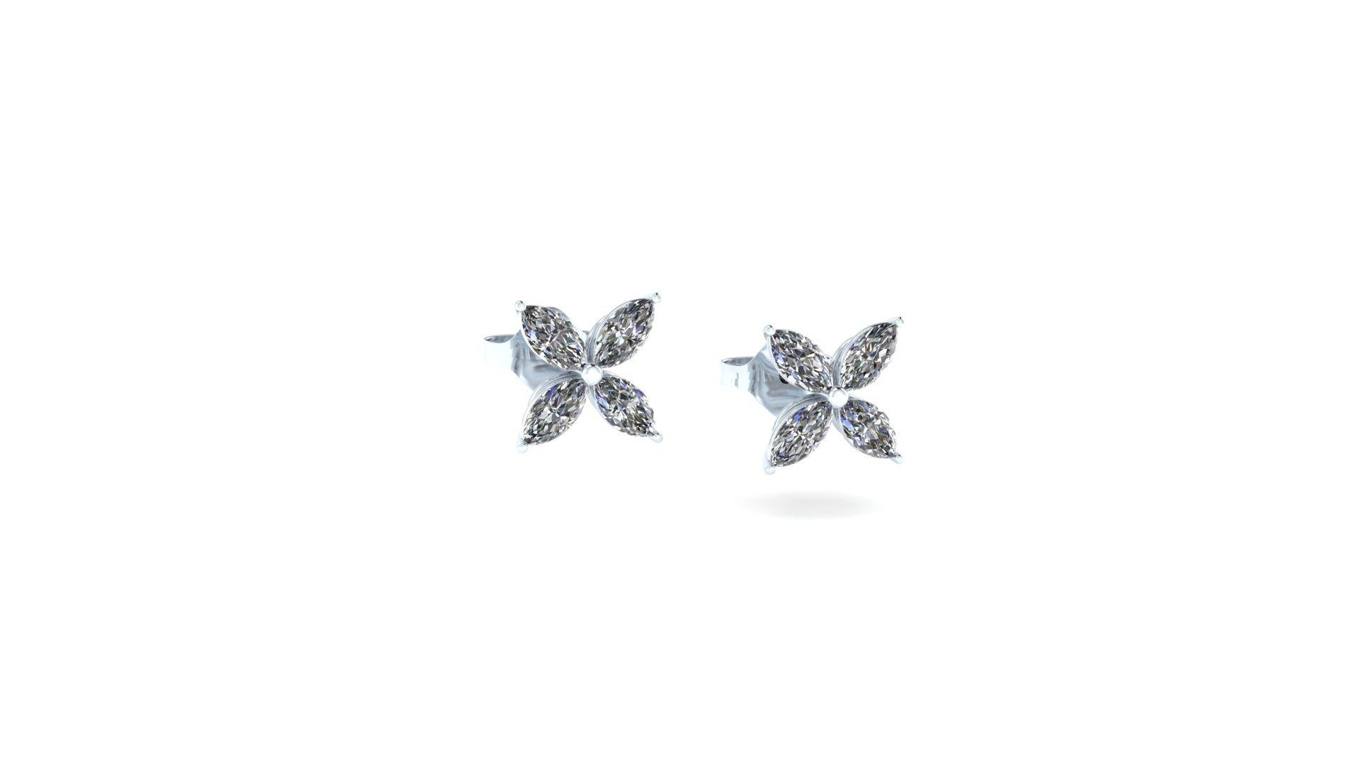 De las mujeres Pendientes de Platino Flor de Diamante Marquesa de 2,35 Quilates en venta