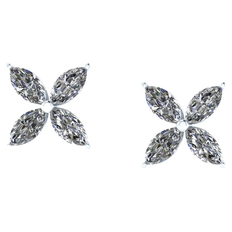 2.35 Carat Marquise Diamond Flower Platinum Earrings For Sale