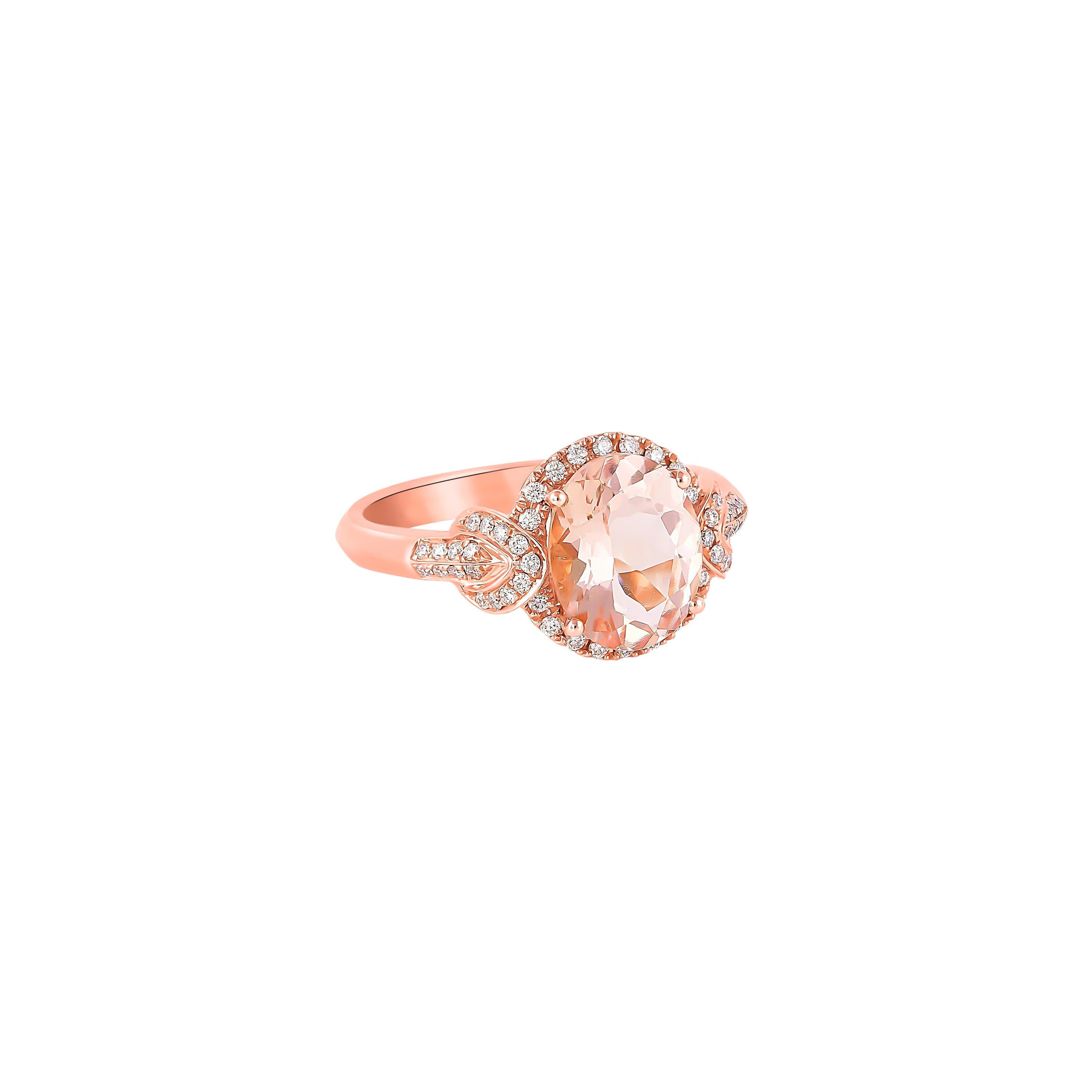 This collection features an array of magnificent morganites! Accented with diamonds these rings are made in rose gold and present a classic yet elegant look. 

Classic morganite ring in 18K rose gold with diamonds. 

Morganite: 2.21 carat oval