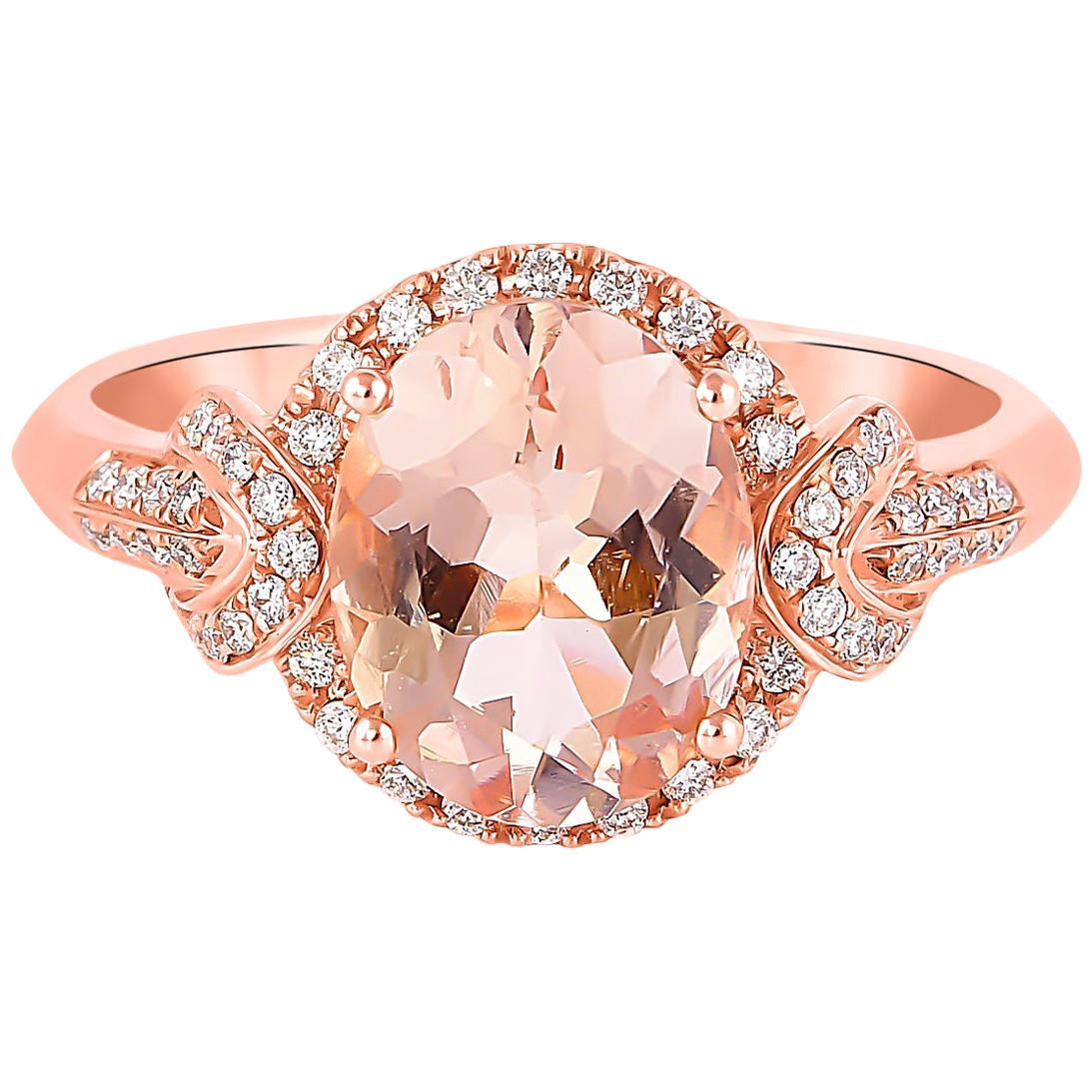 2.2 Carat Morganite and Diamond Ring in 18 Karat Rose Gold For Sale