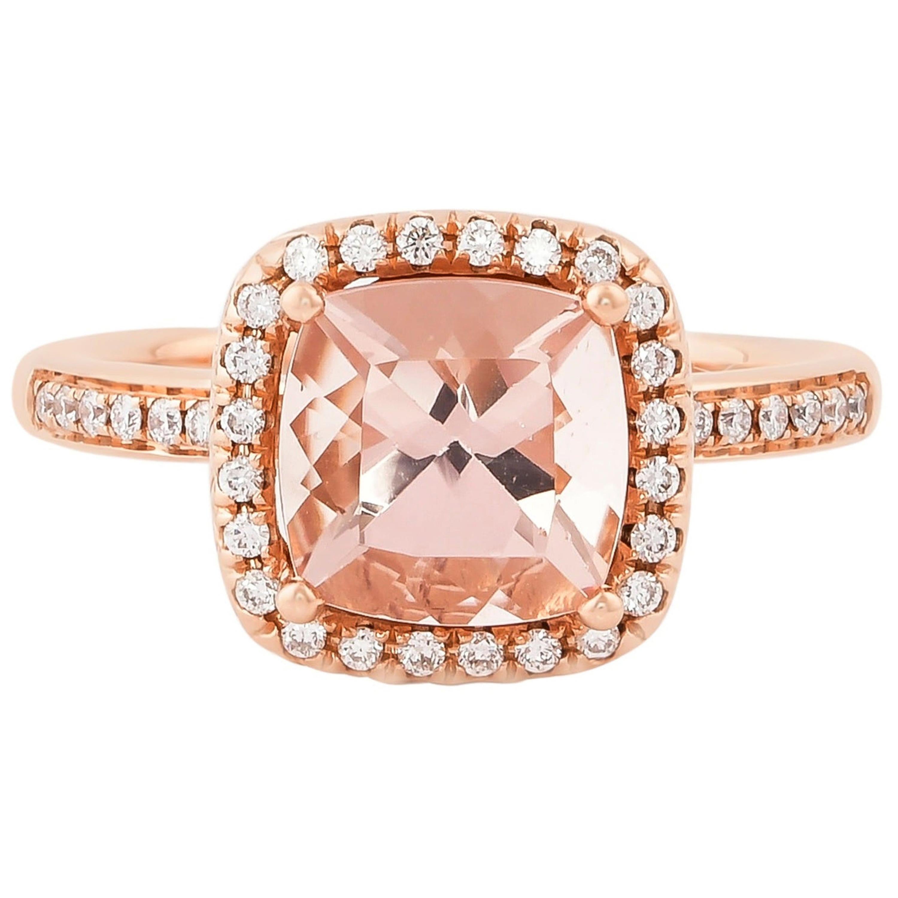 2.2 Carat Morganite and Diamond Ring in 18 Karat Rose Gold For Sale