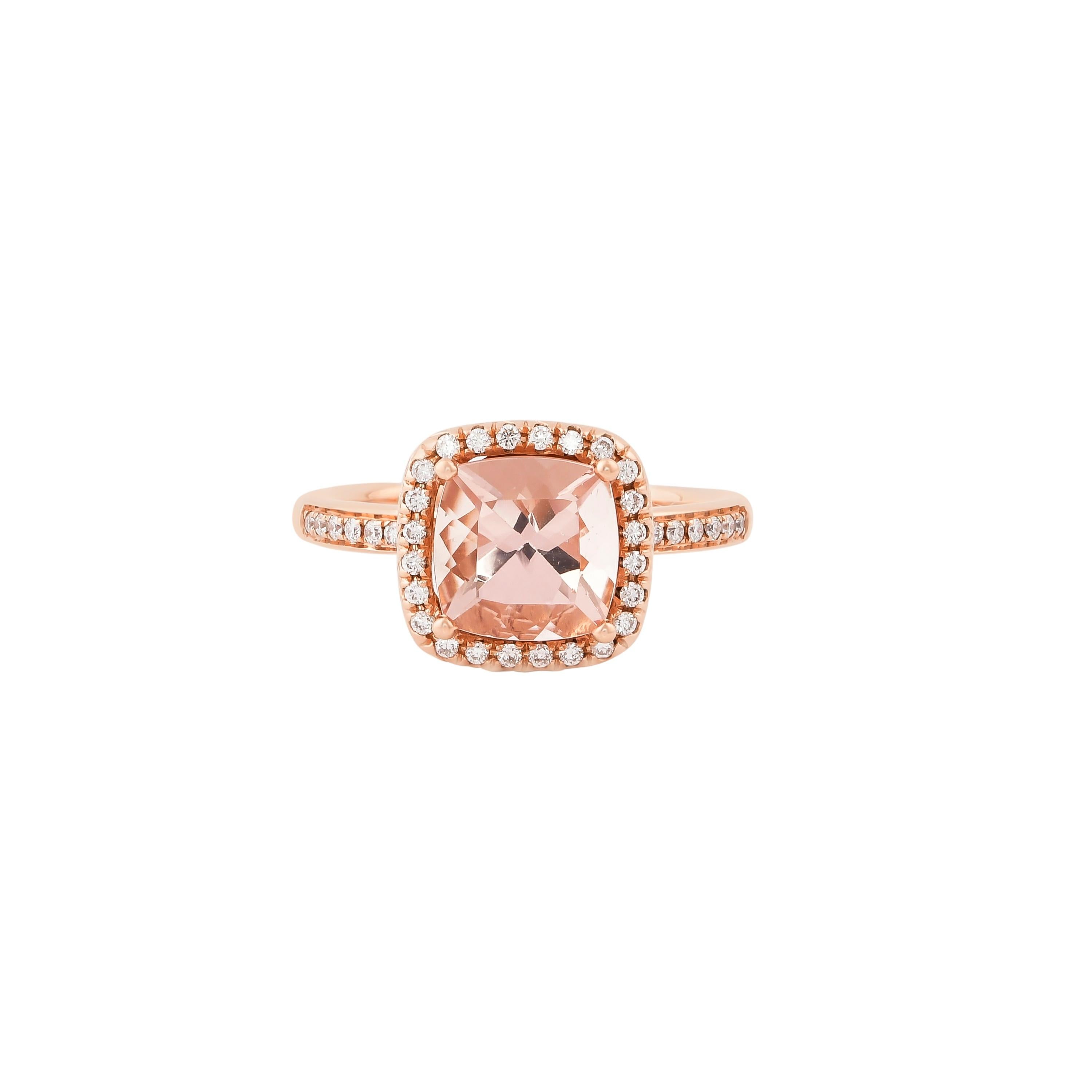 Contemporary Sunita Nahata Morganite 2.20ct. Fancy Ring in 18Karat Rose Gold with Diamond. For Sale