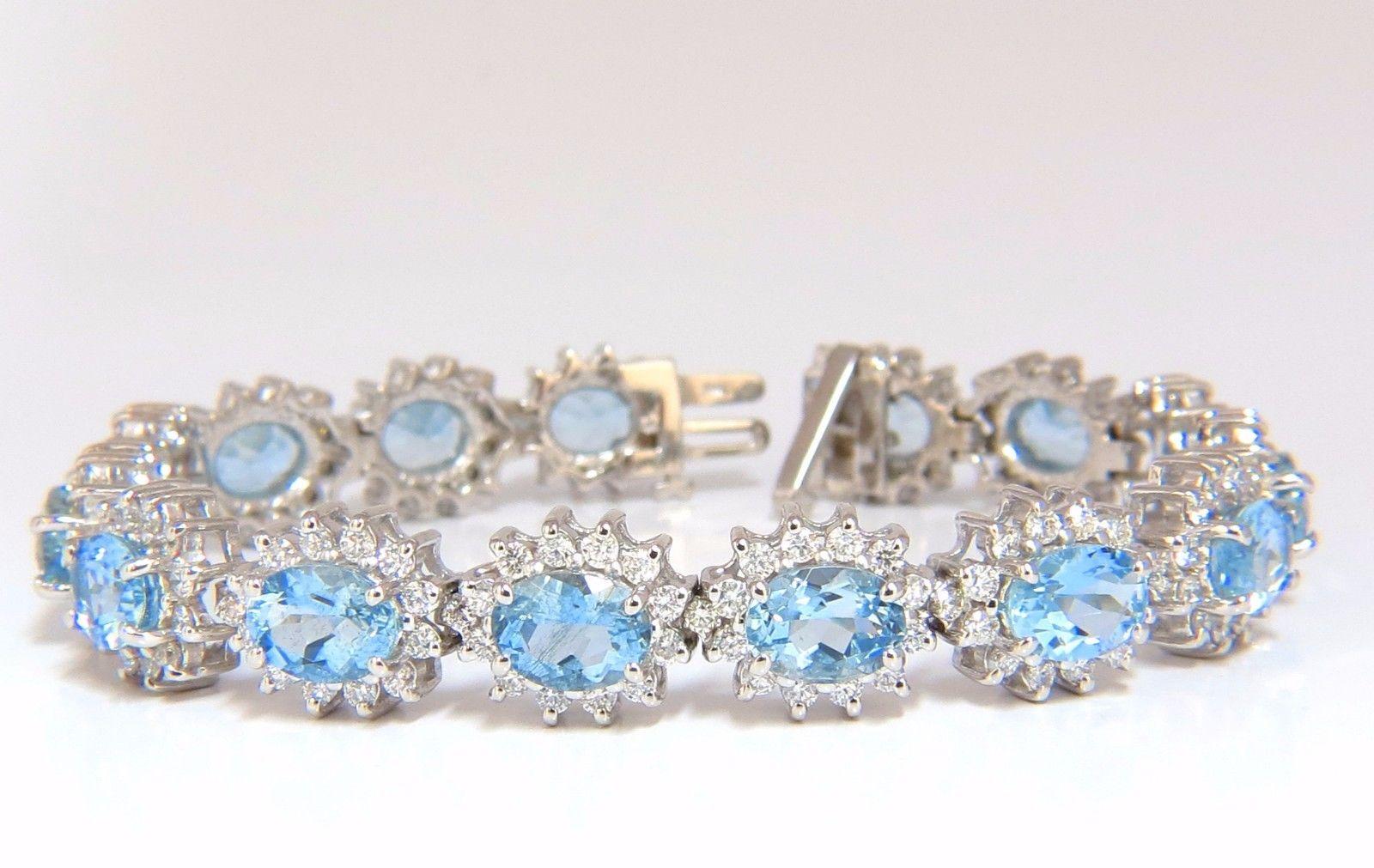 Women's or Men's 22 Carat Natural Aquamarines Diamonds Bracelet 14 Karat G.VS
