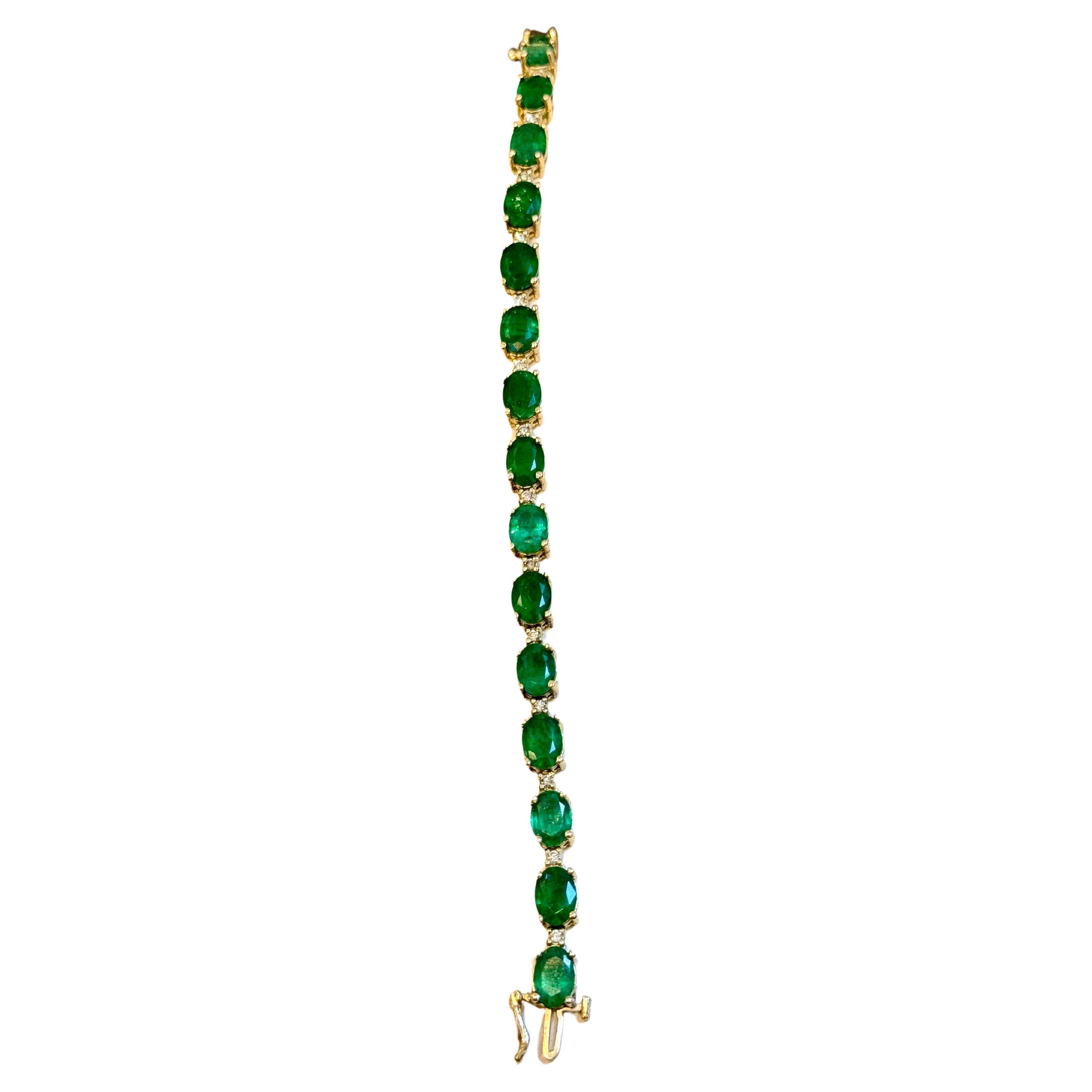 Bracciale tennis con smeraldo brasiliano naturale da 22 carati e diamanti in oro giallo 14 Kt