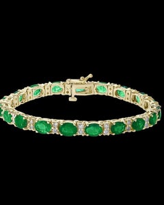 22 Carat Natural Emerald & Diamond Cocktail Tennis Bracelet 14 Karat Yellow Gold